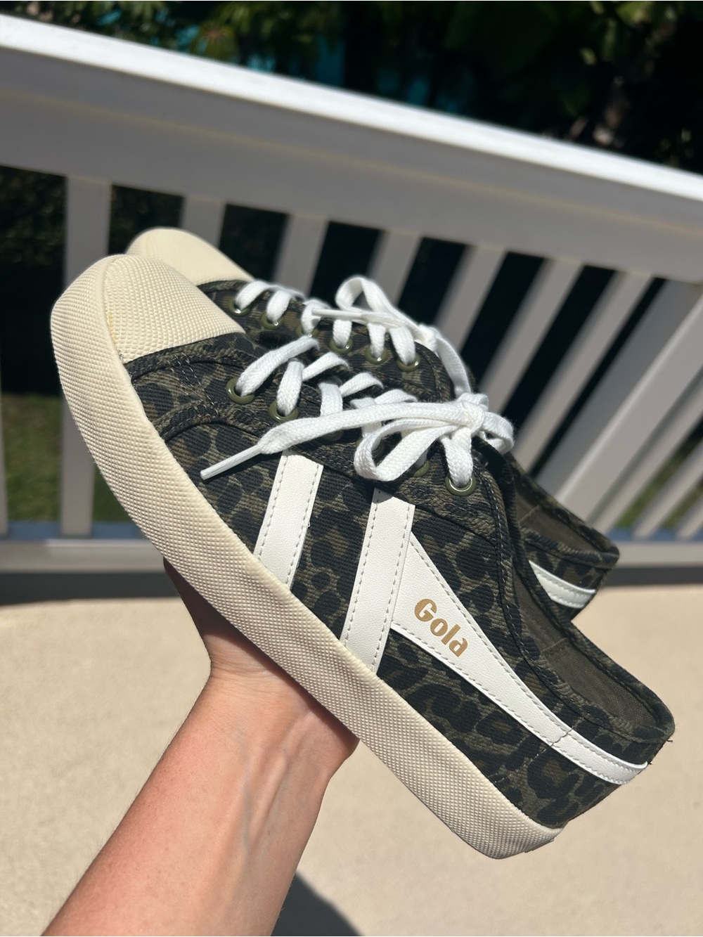 Gola Olive Leopard Low-Top Sneakers with White Stripes - Picture 1 of 3